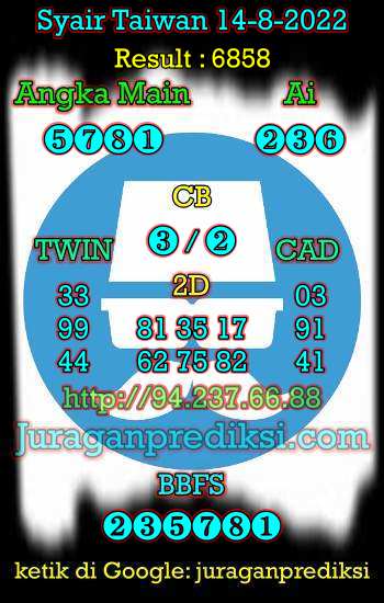 Prediksi Taiwan 14 Agustus 2022 dan juga Syair taiwan hari ini Minggu 14 8 2022 adalah angka keluar togel taiwan malam hari ini